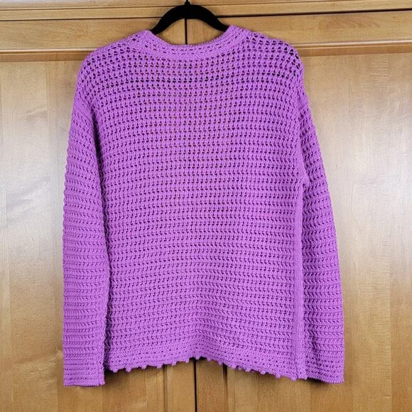 New Talbots Purple Open Knit Cotton V-Neck Cardigan Sweater - M - Picture 3 of 8